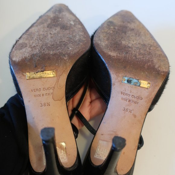 Womens D&G Dolce & Gabbana Black Pointy Leather Slingbacks 38.5 US/8.5 * - Picture 9 of 16